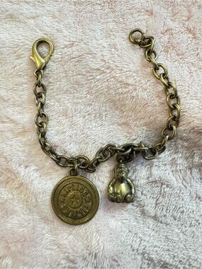 Rare Kipling Brass Charm Bracelet with Coin & monkey Charms